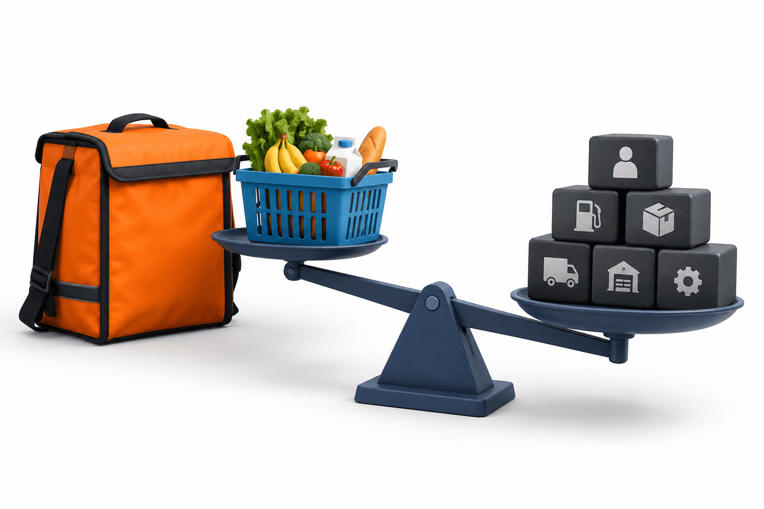 Concept illustration of food delivery and grocery operating costs accompanying the decline in Swiggy shares.