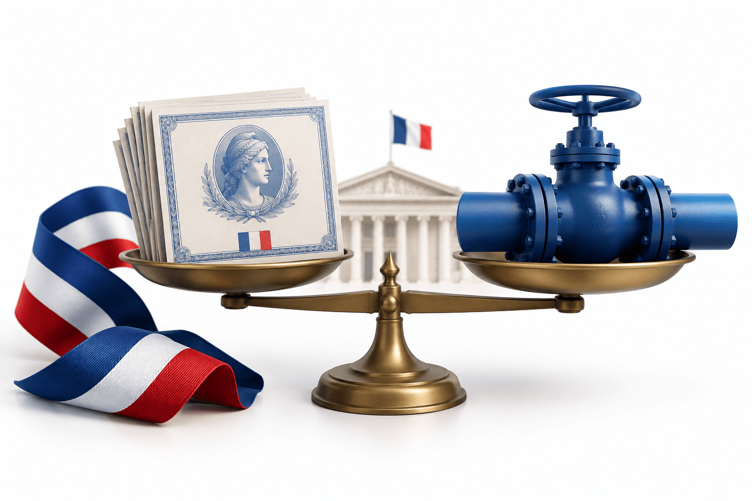 Concept illustration of French bond yields under pressure from public debt and energy costs.