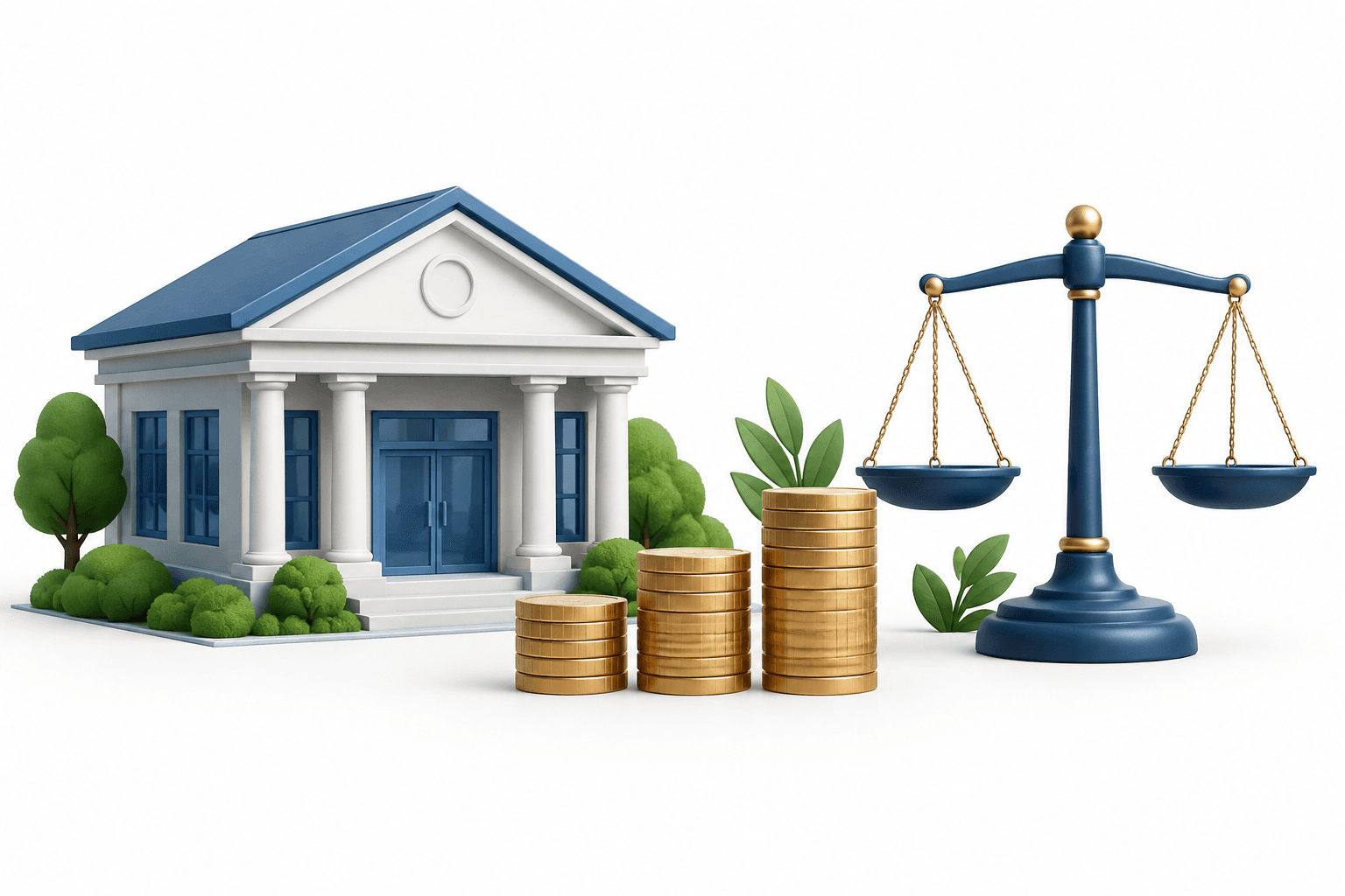 Concept illustration of a community bank and coin stacks representing Oak Valley earnings.