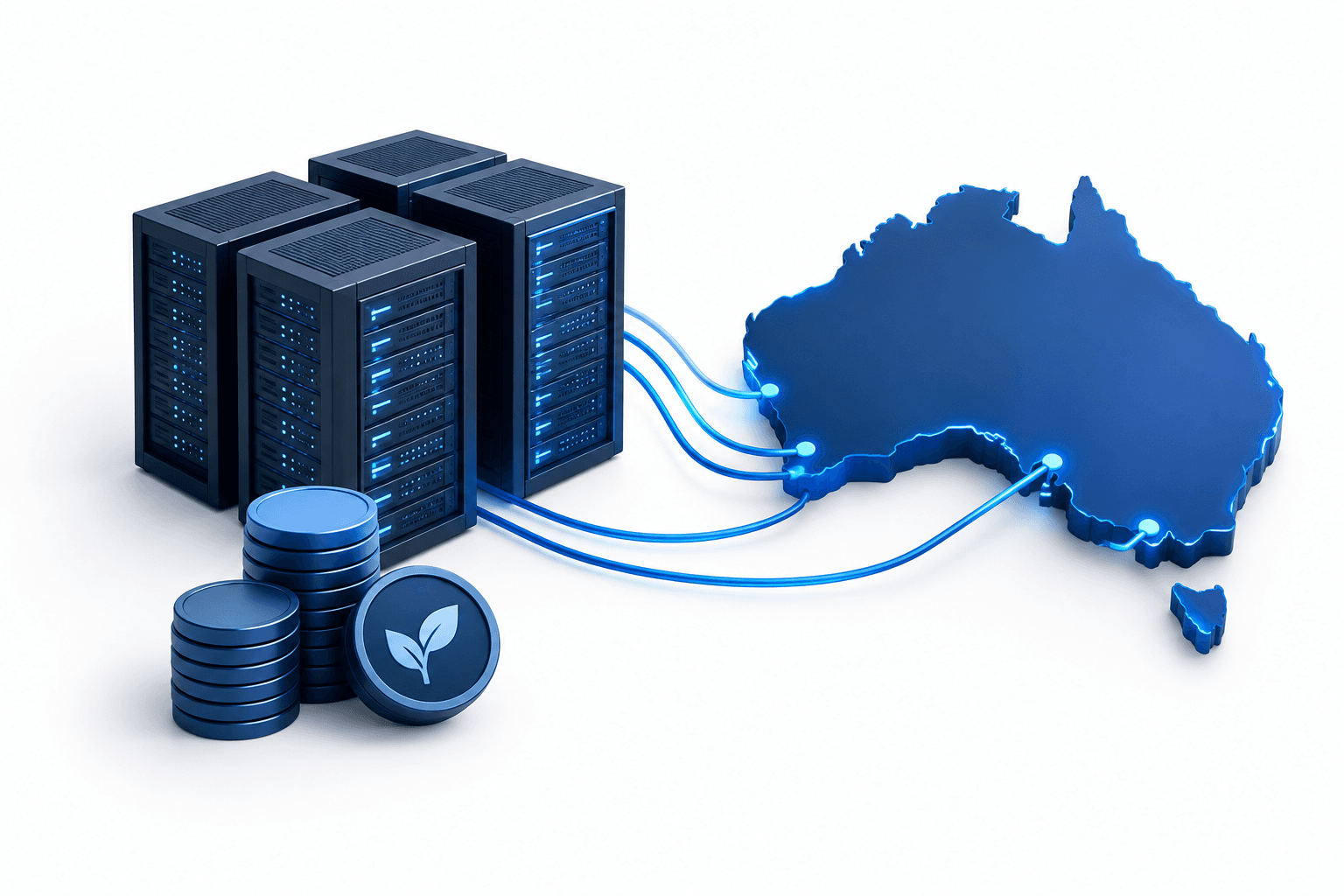 Concept illustration of NVIDIA investment talks involving Australian AI server infrastructure.