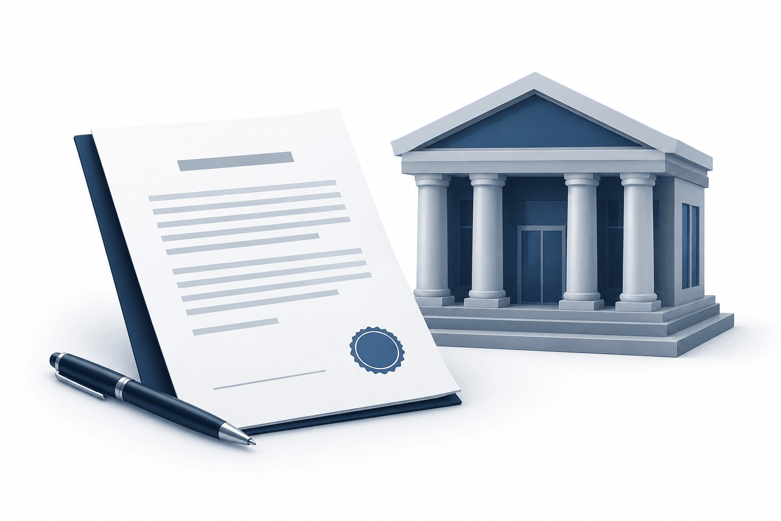 Conceptual illustration of a bank and agreement document representing Ontario Bancorporation enforcement.