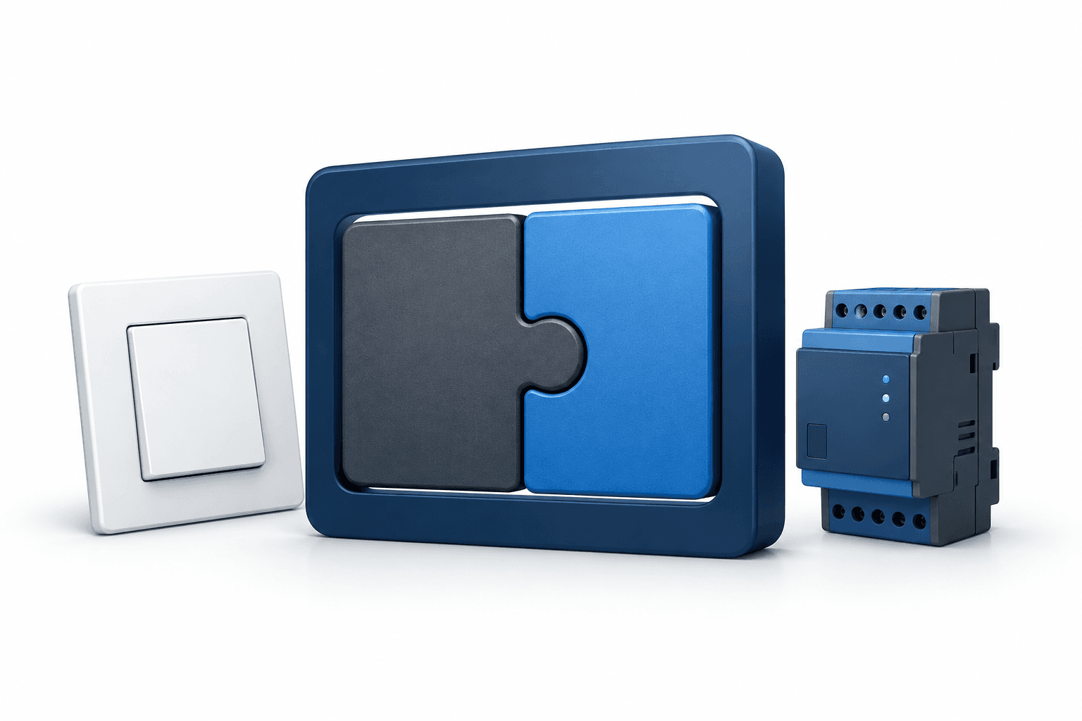 Concept illustration of GreatWhite ownership consolidation beside an electrical switch and automation module.