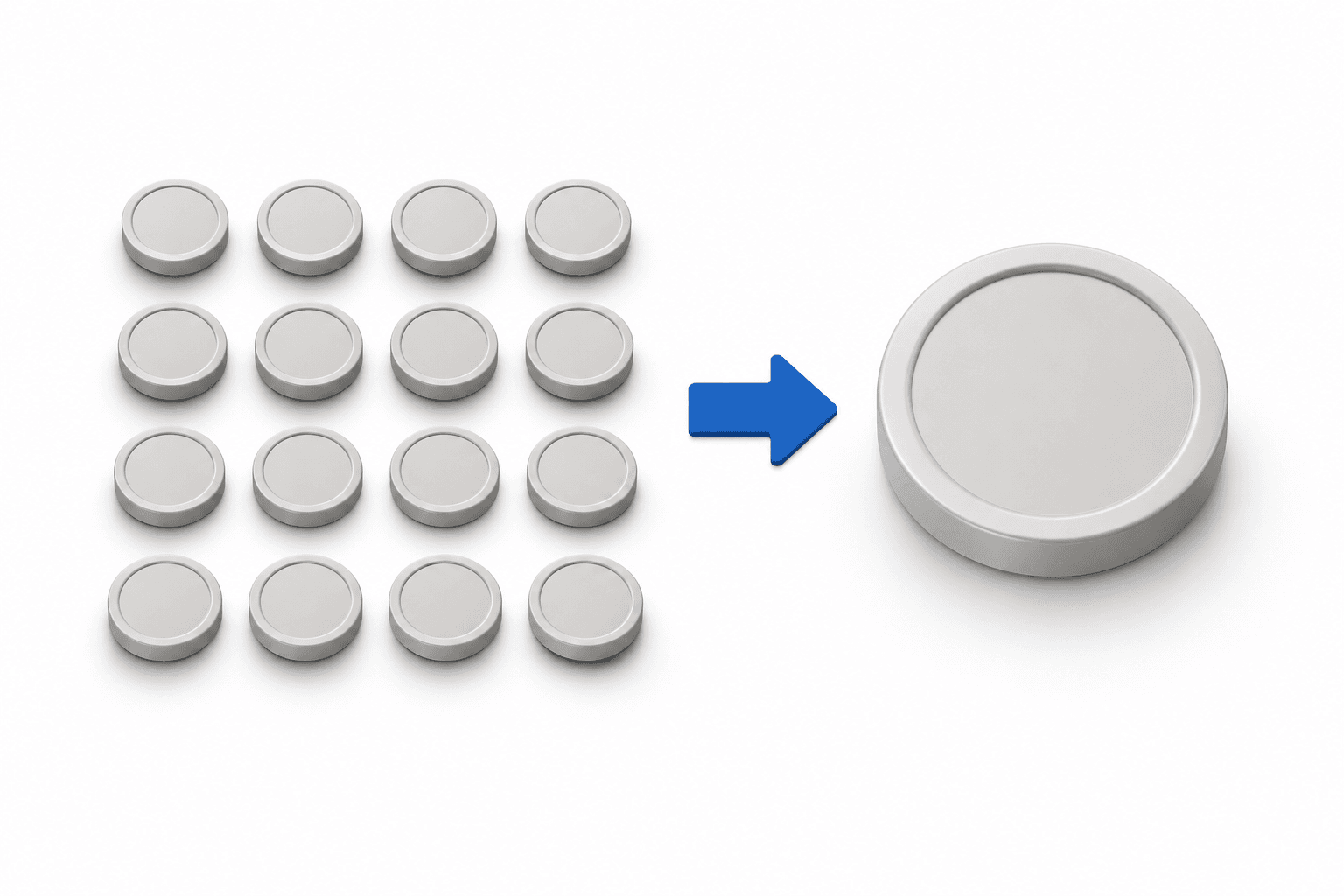 Concept illustration of the Enlivex reverse split combining sixteen share tokens into one.