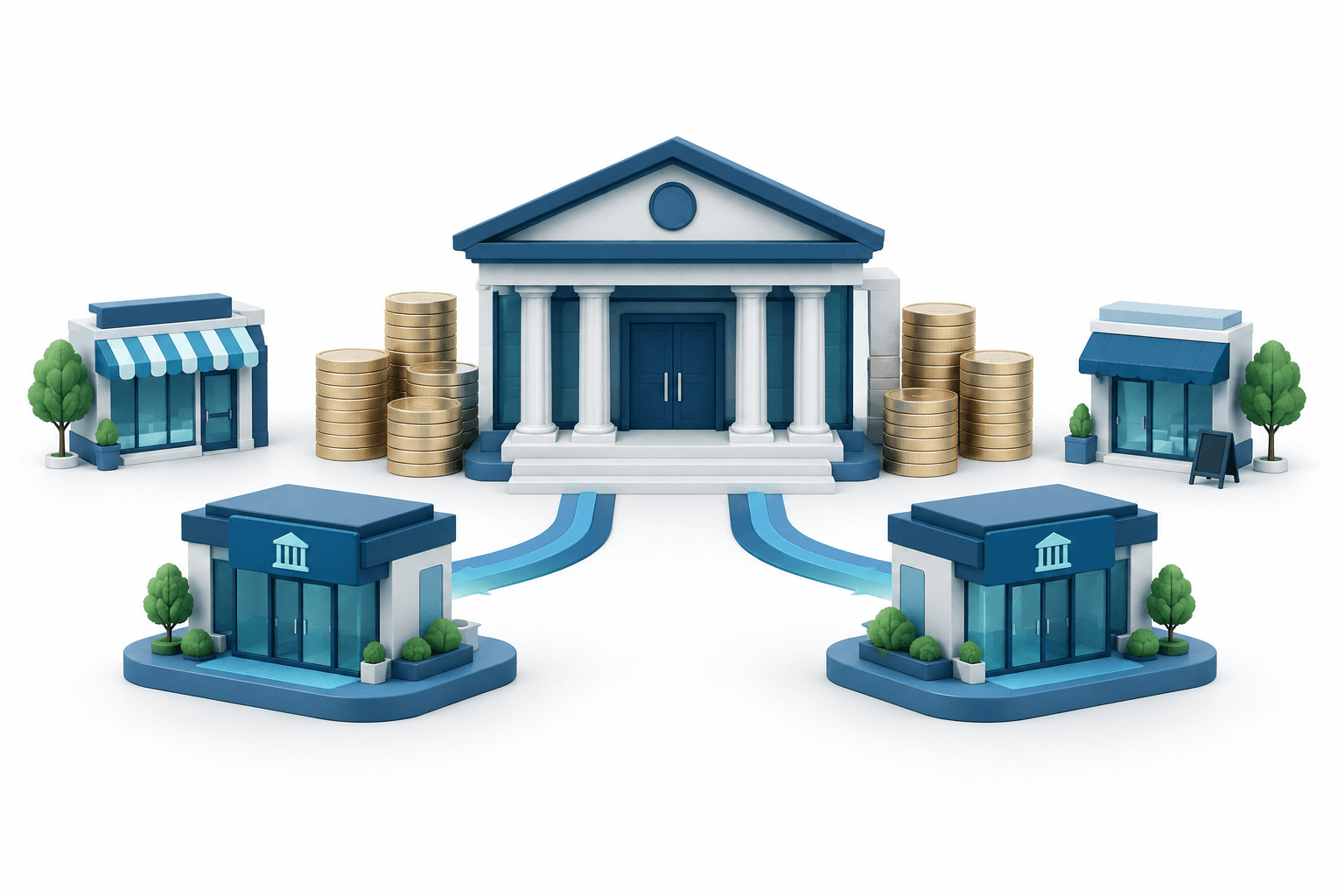 Concept illustration of a regional bank and deposit funding supporting Valley earnings.