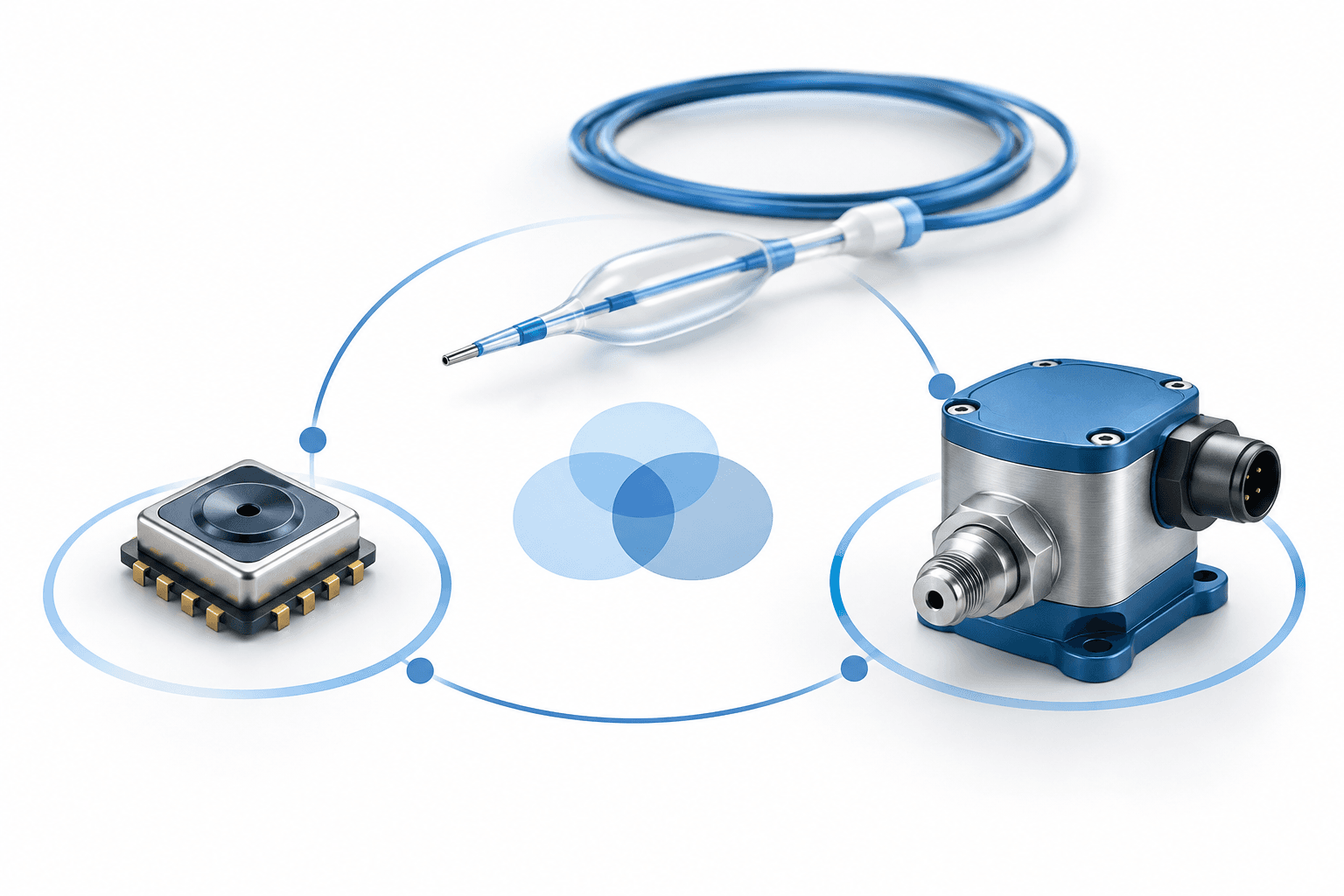 Concept illustration of pressure sensors and medical components representing the CTS acquisition of Millar.