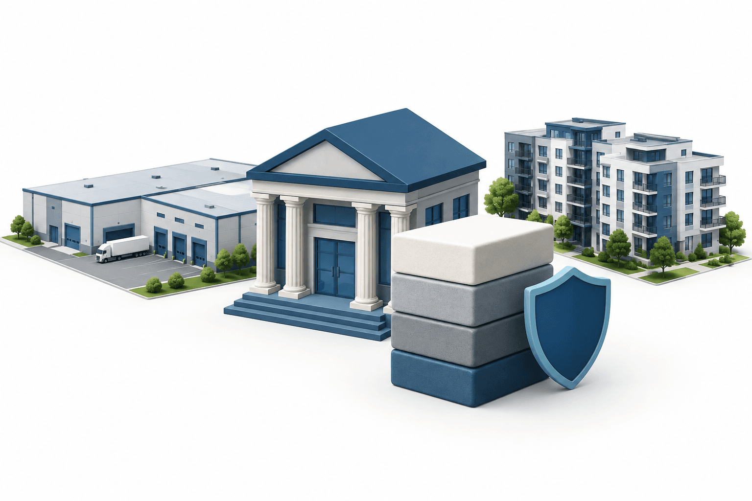 Flagstar earnings illustration showing a regional bank, commercial properties and a credit reserve buffer.