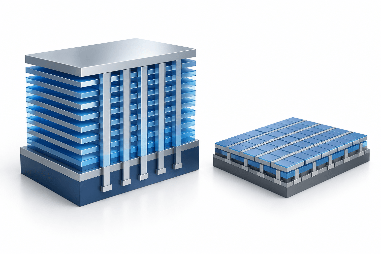 Concept illustration of layered memory chips representing the Micron DRAM strategy.