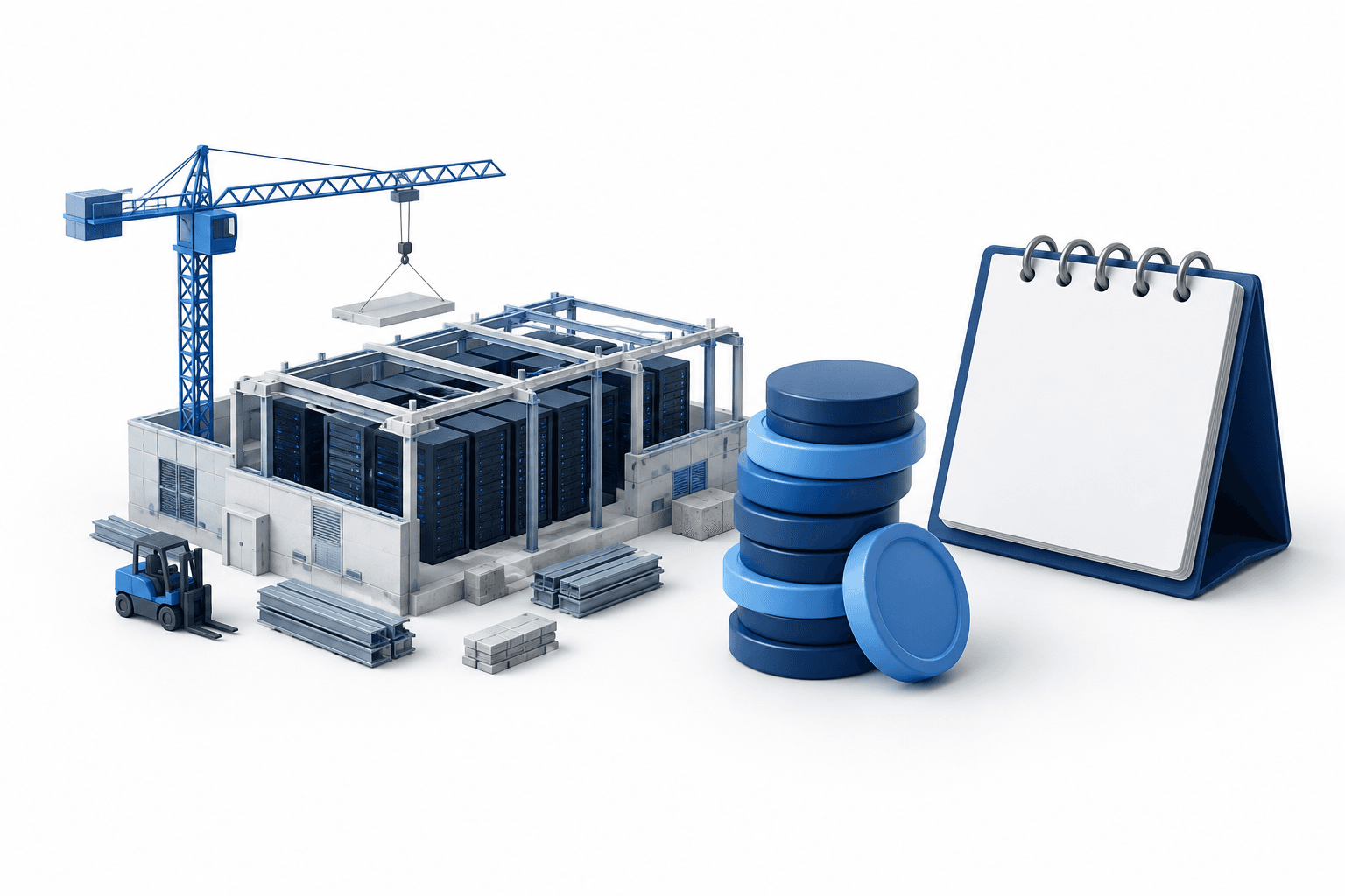 Concept illustration of SB Energy IPO funding and an Ohio data center under construction.