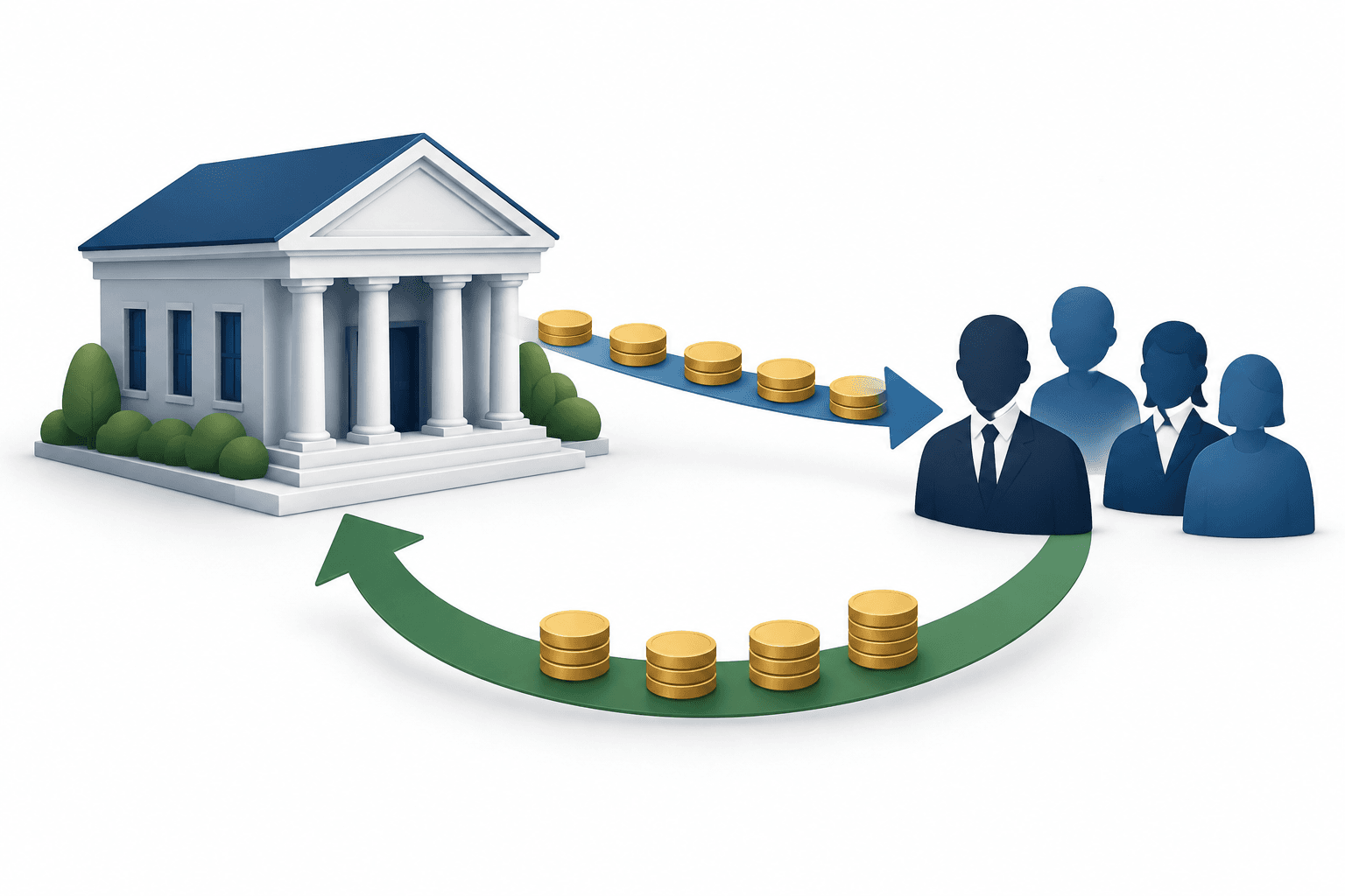 Conceptual illustration of the Marquette dividend and share repurchase authorization using a bank, coins and shareholder silhouettes.