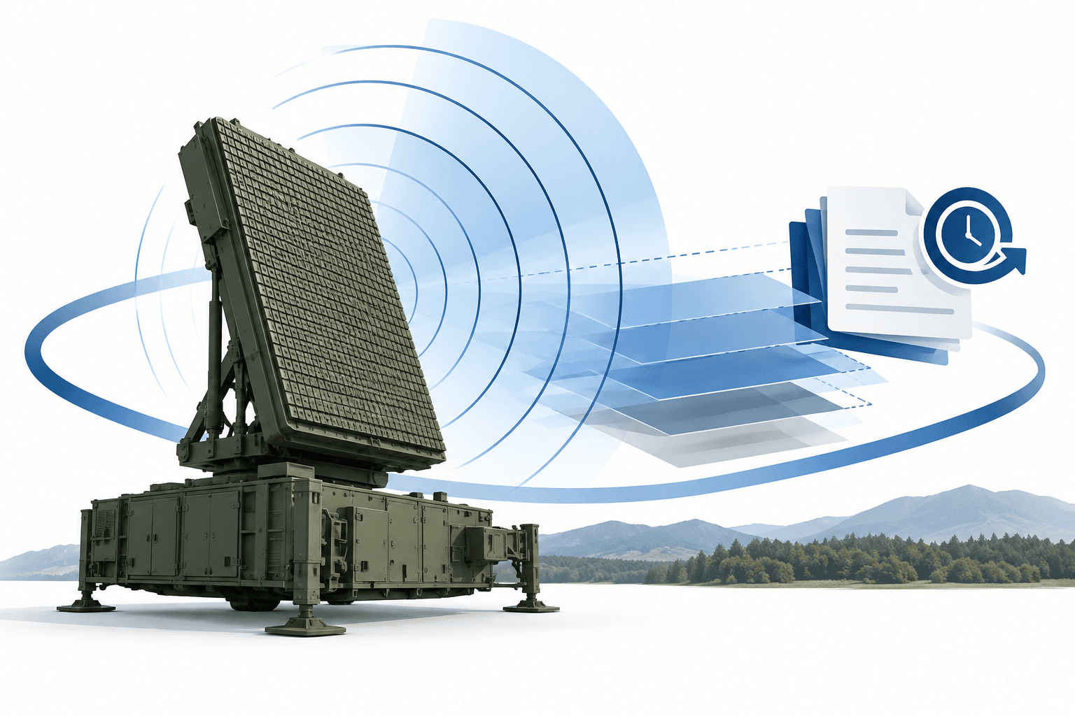 Conceptual radar-array illustration representing the RTX radar contract extension.