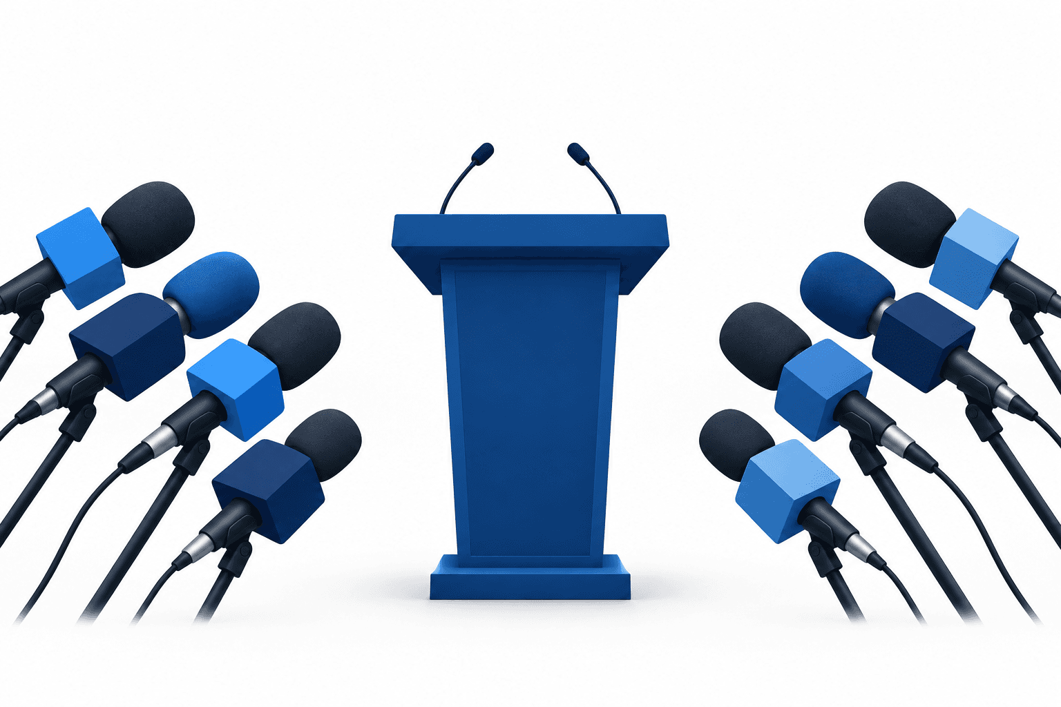 Illustration of opposing microphones and a podium representing the Kharge remark controversy