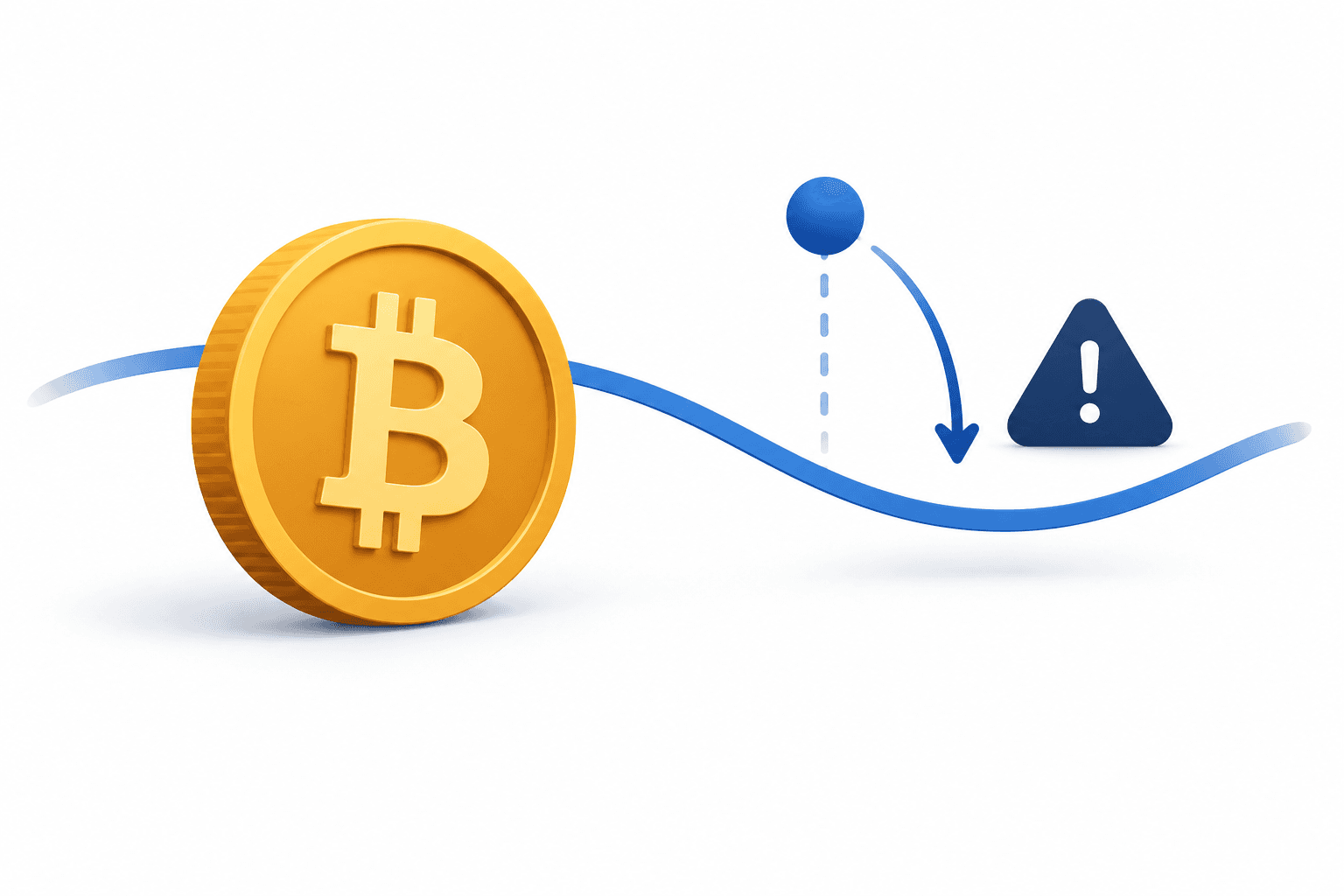 Crypto mean reversion illustration showing a Bitcoin coin and a price marker separated from an average line