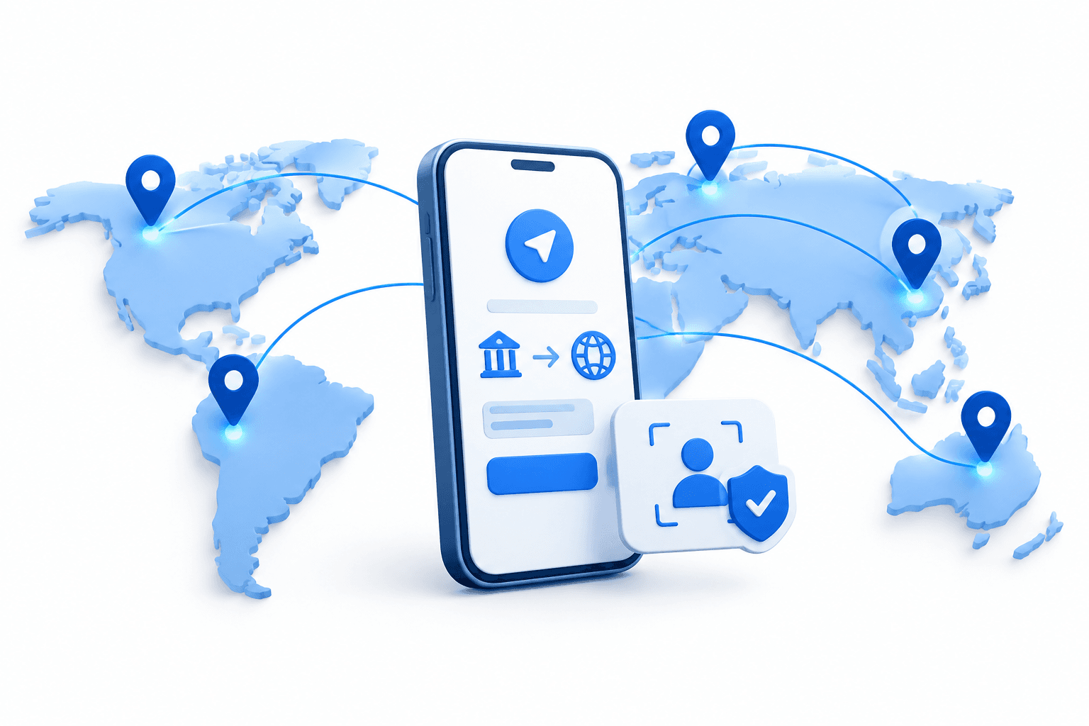 Concept illustration of BlueOne Pay cross-border payments and identity verification