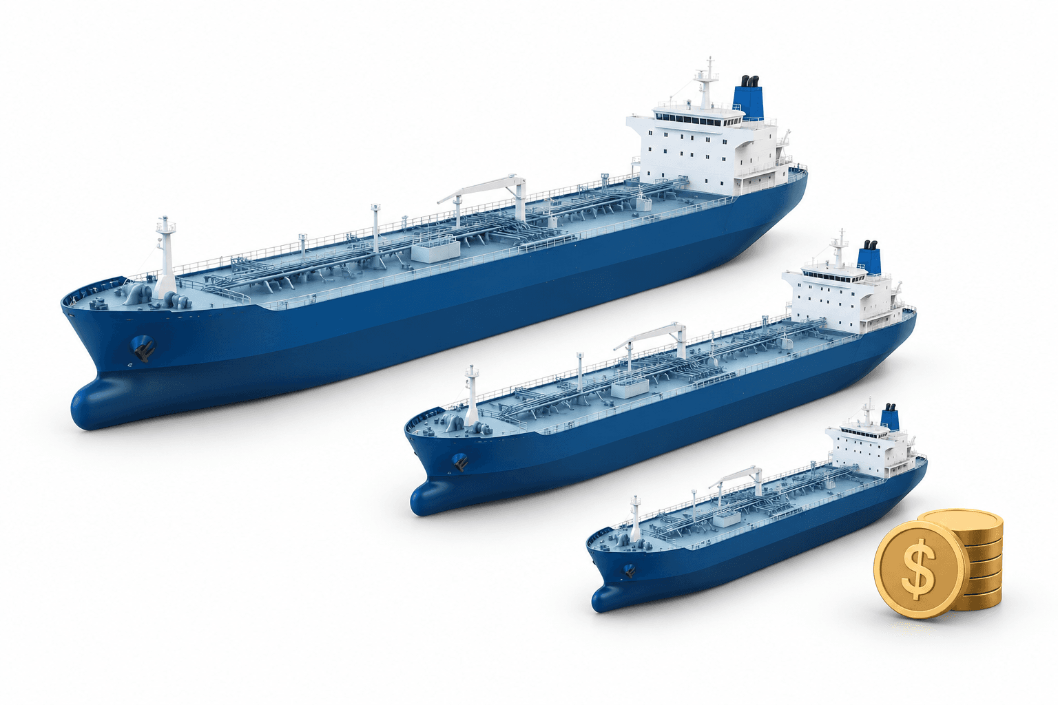 Illustration of product tankers and a coin representing the Scorpio Tankers dividend