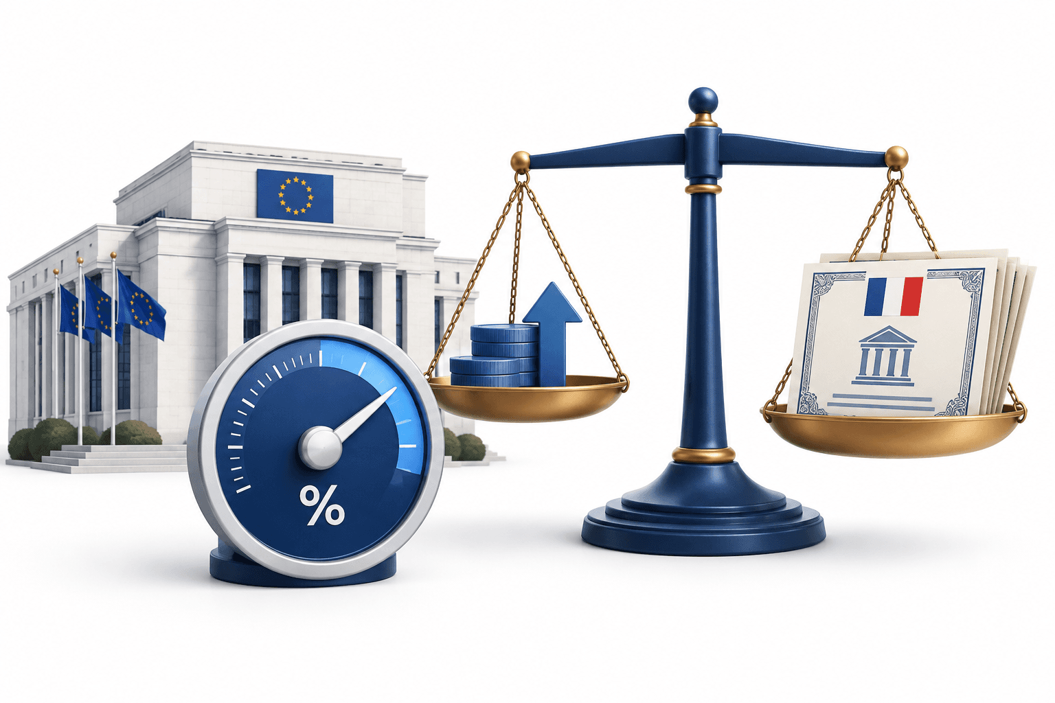 Concept illustration of the ECB rate decision and French bond-market pressures