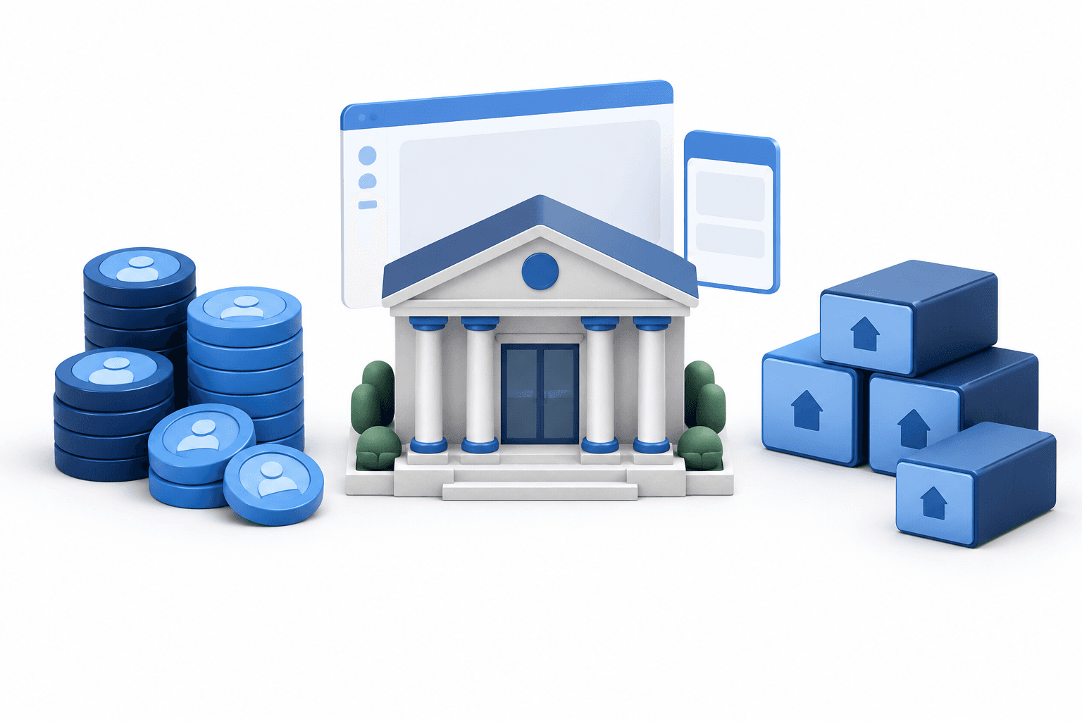 Concept illustration of a regional bank and deposit tokens representing Mercantile earnings and its changing funding mix.