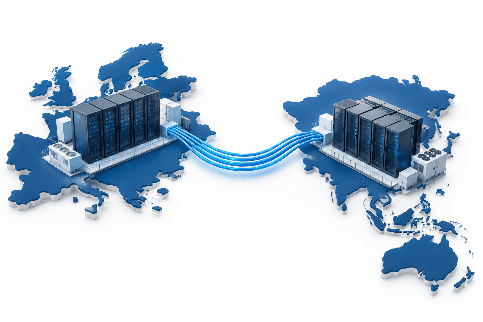 Concept illustration of connected server racks and fiber cables representing the CBRE Onnec acquisition.