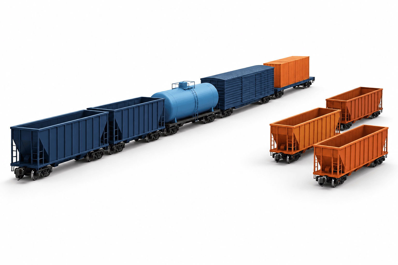 FreightCar America stock illustration showing freight cars separated from a train to represent removed backlog orders.