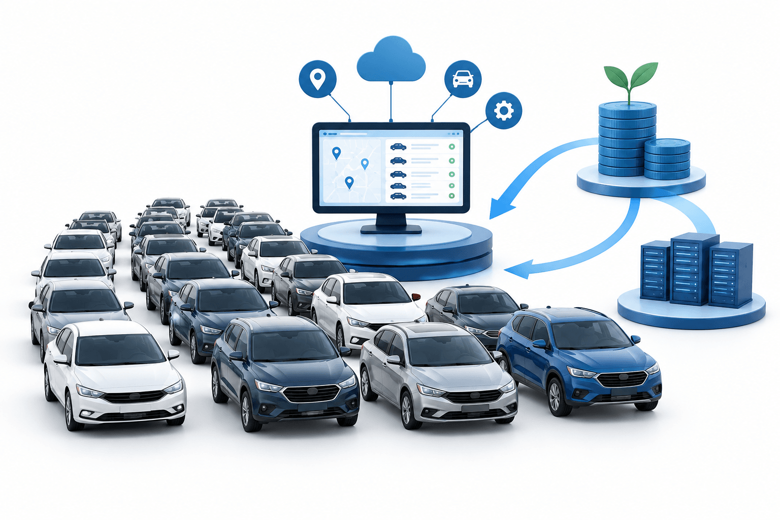 Concept illustration of a mobility fleet and investment supporting the Hertz shares story.