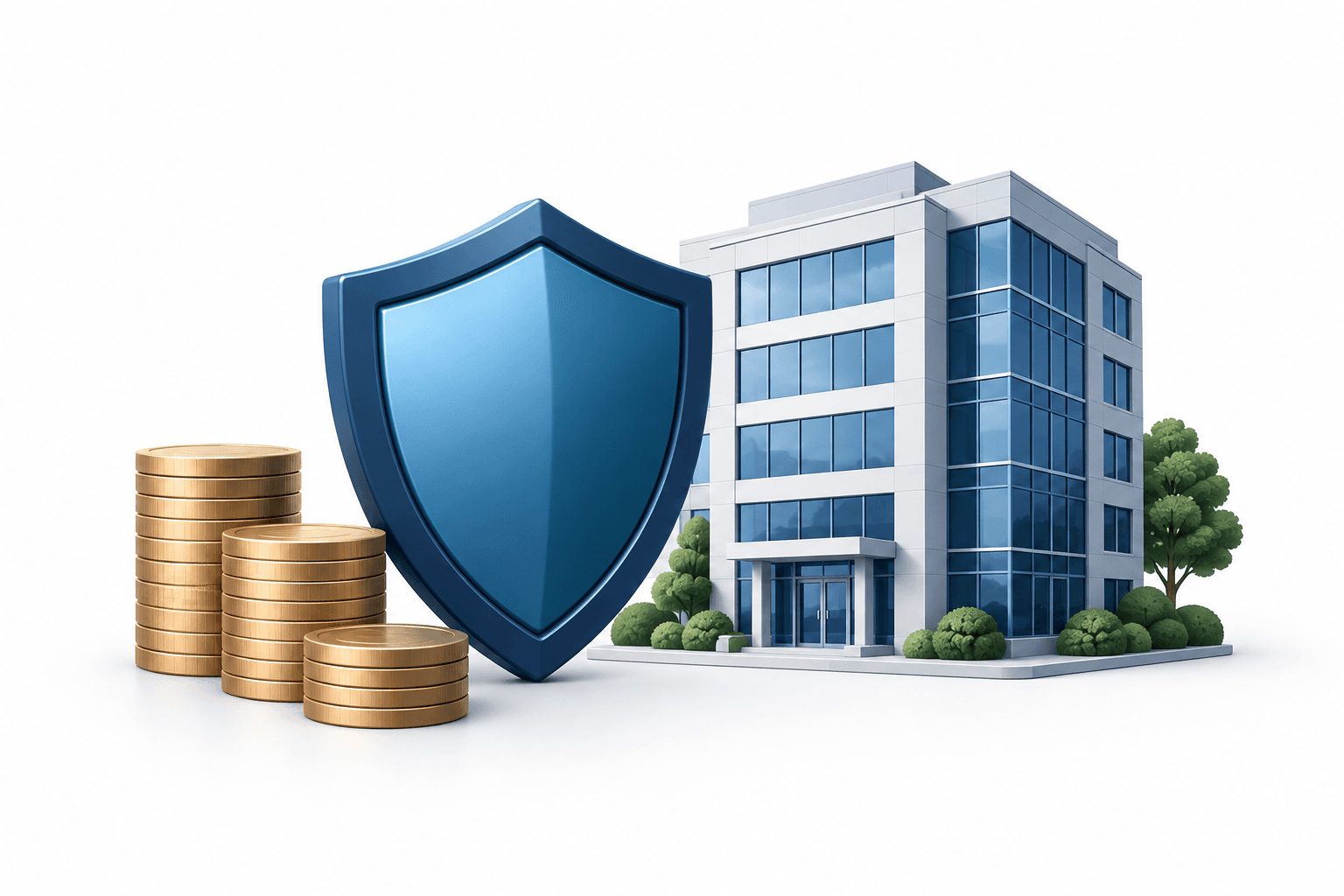 Commercial insurance shield, office building and investment coins illustrating the Berkley shares earnings story.