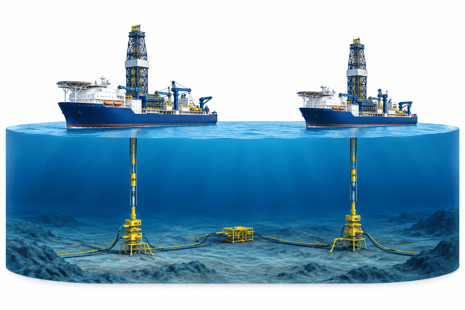 Concept illustration of two offshore drillships representing Transocean contracts in the Gulf of Mexico.