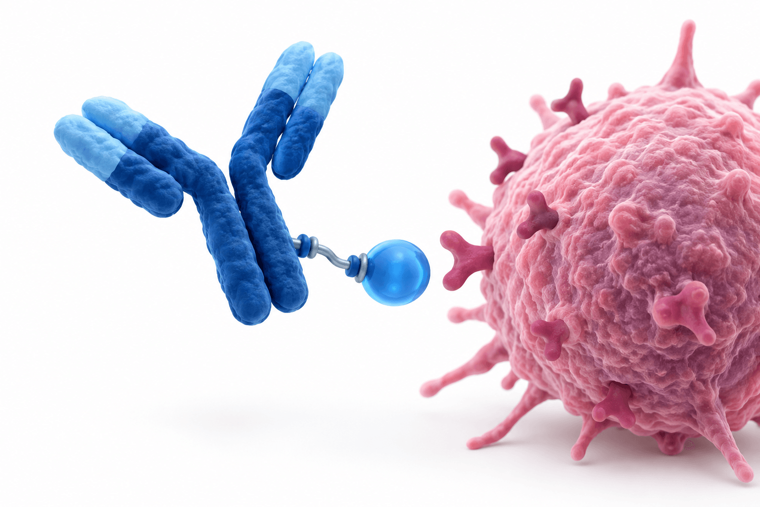Concept illustration of a dual-targeting antibody-drug conjugate representing the Iza-bren trial in breast cancer.